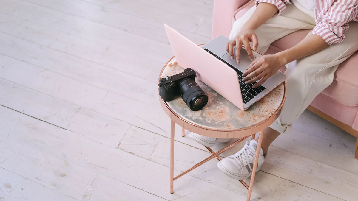 Person using a laptop at home